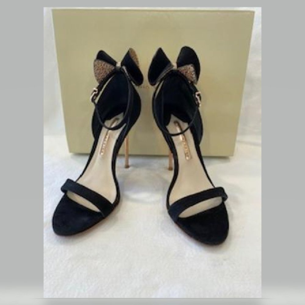 SOPHIA WEBSTER BLACK VELVET PINK GLITTER HIGH HEEL - Picture 2 of 5